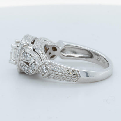 14k White Gold Princess Cut Diamond Halo Engagement Ring 0.60ctw H SI2 Size 7.25
