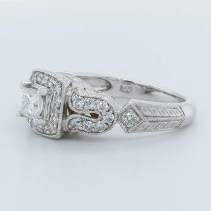 14k White Gold Princess Cut Diamond Halo Engagement Ring 0.60ctw H SI2 Size 7.25