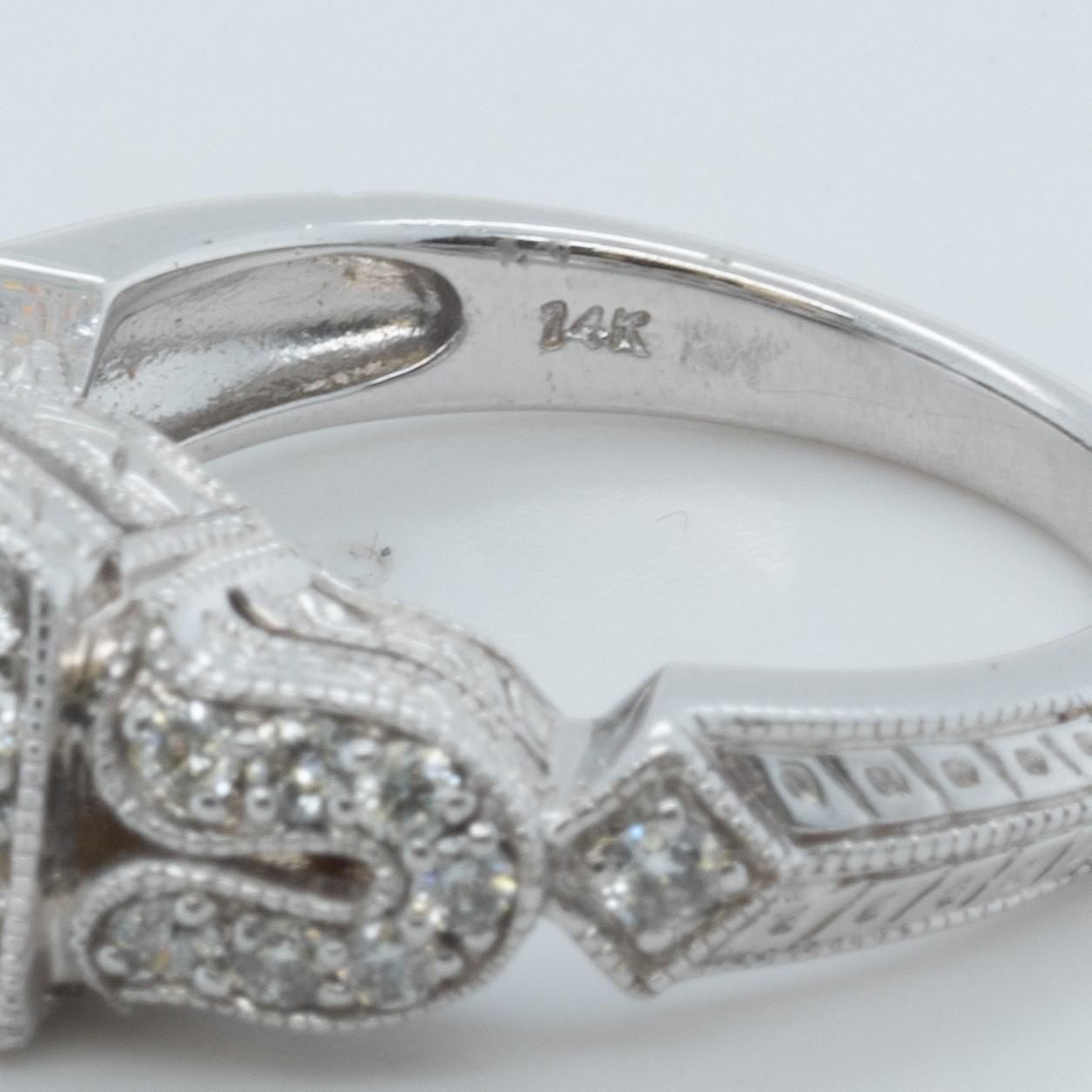 14k White Gold Princess Cut Diamond Halo Engagement Ring 0.60ctw H SI2 Size 7.25