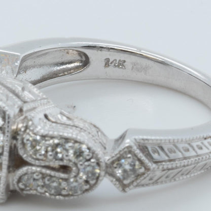 14k White Gold Princess Cut Diamond Halo Engagement Ring 0.60ctw H SI2 Size 7.25