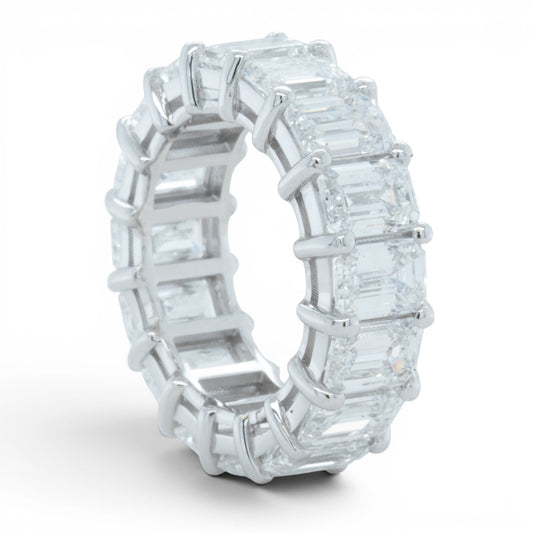 14k White Gold Lab Grown Emerald Diamond 16 St. Eternity Band 11.64ctw E-F-G VS1