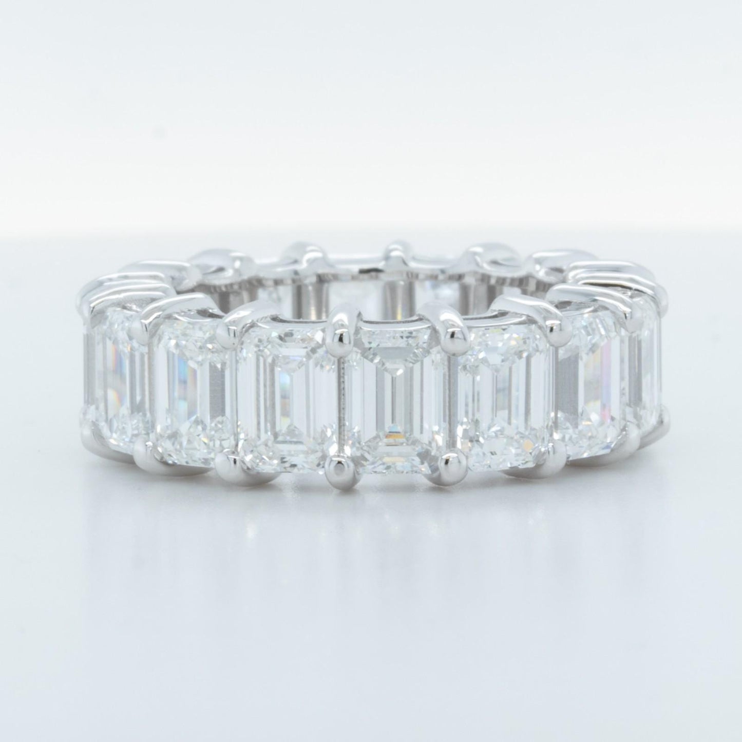 14k White Gold Lab Grown Emerald Diamond 16 St. Eternity Band 11.64ctw E-F-G VS1