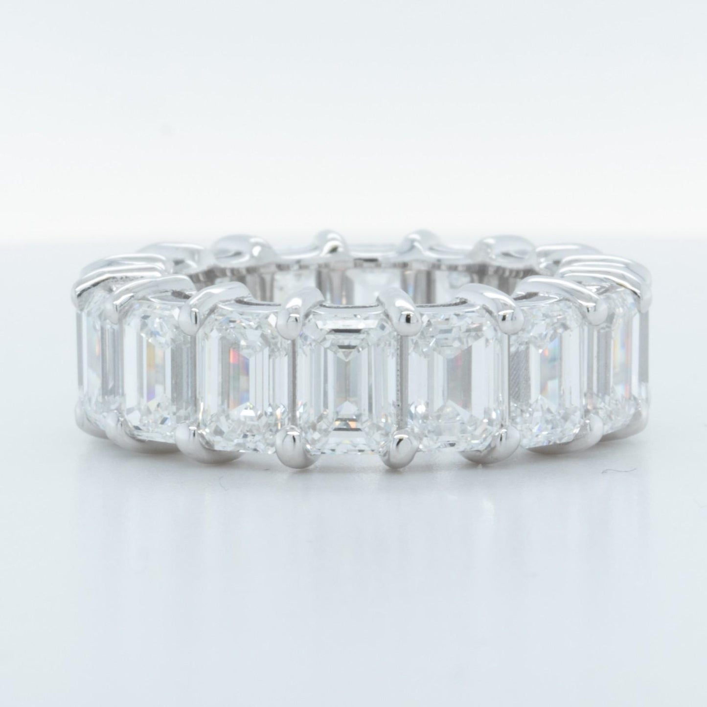 14k White Gold Lab Grown Emerald Diamond 16 St. Eternity Band 11.64ctw E-F-G VS1