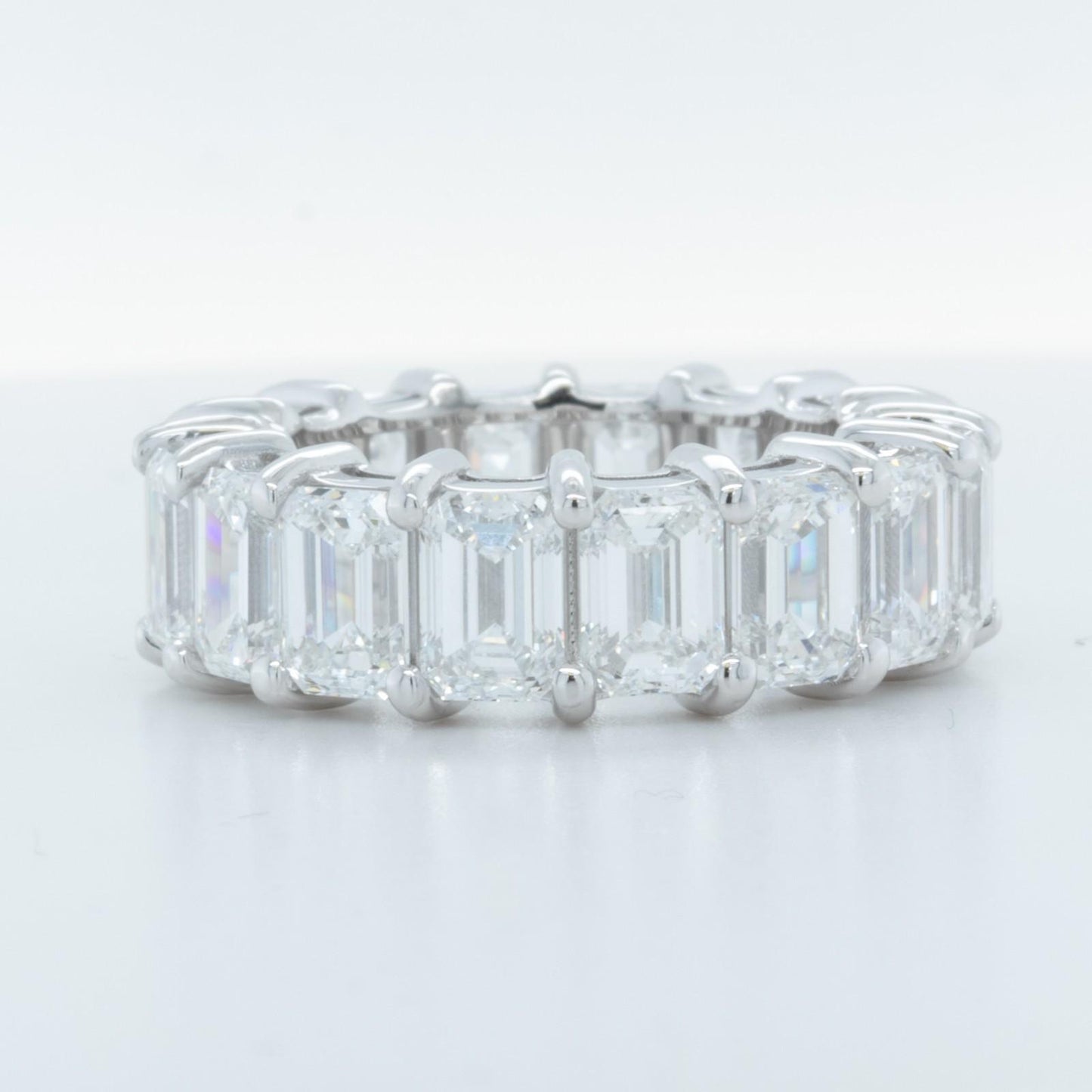 14k White Gold Lab Grown Emerald Diamond 16 St. Eternity Band 11.64ctw E-F-G VS1