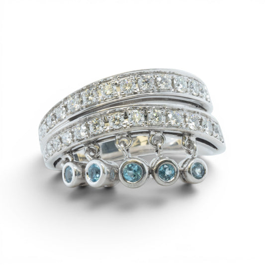 Di Modolo 18k White Gold Diamond Dangling Blue St Ring Size 8.25 0.65ctw G-H SI1