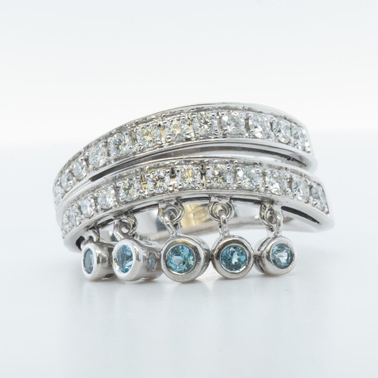 Di Modolo 18k White Gold Diamond Dangling Blue St Ring Size 8.25 0.65ctw G-H SI1