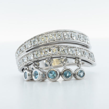 Di Modolo 18k White Gold Diamond Dangling Blue St Ring Size 8.25 0.65ctw G-H SI1