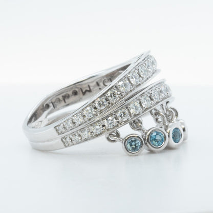 Di Modolo 18k White Gold Diamond Dangling Blue St Ring Size 8.25 0.65ctw G-H SI1