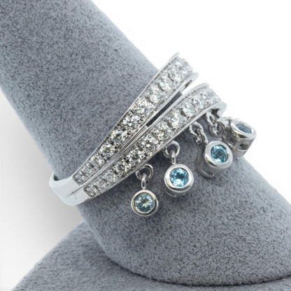 Di Modolo 18k White Gold Diamond Dangling Blue St Ring Size 8.25 0.65ctw G-H SI1