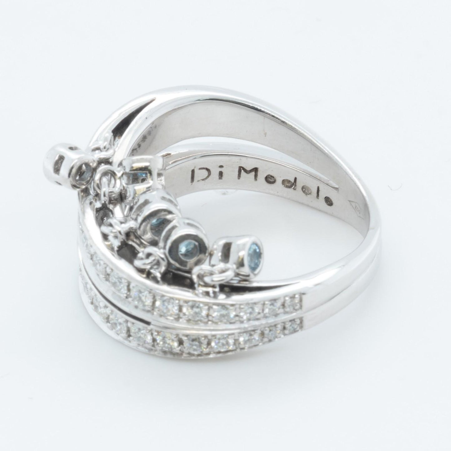 Di Modolo 18k White Gold Diamond Dangling Blue St Ring Size 8.25 0.65ctw G-H SI1