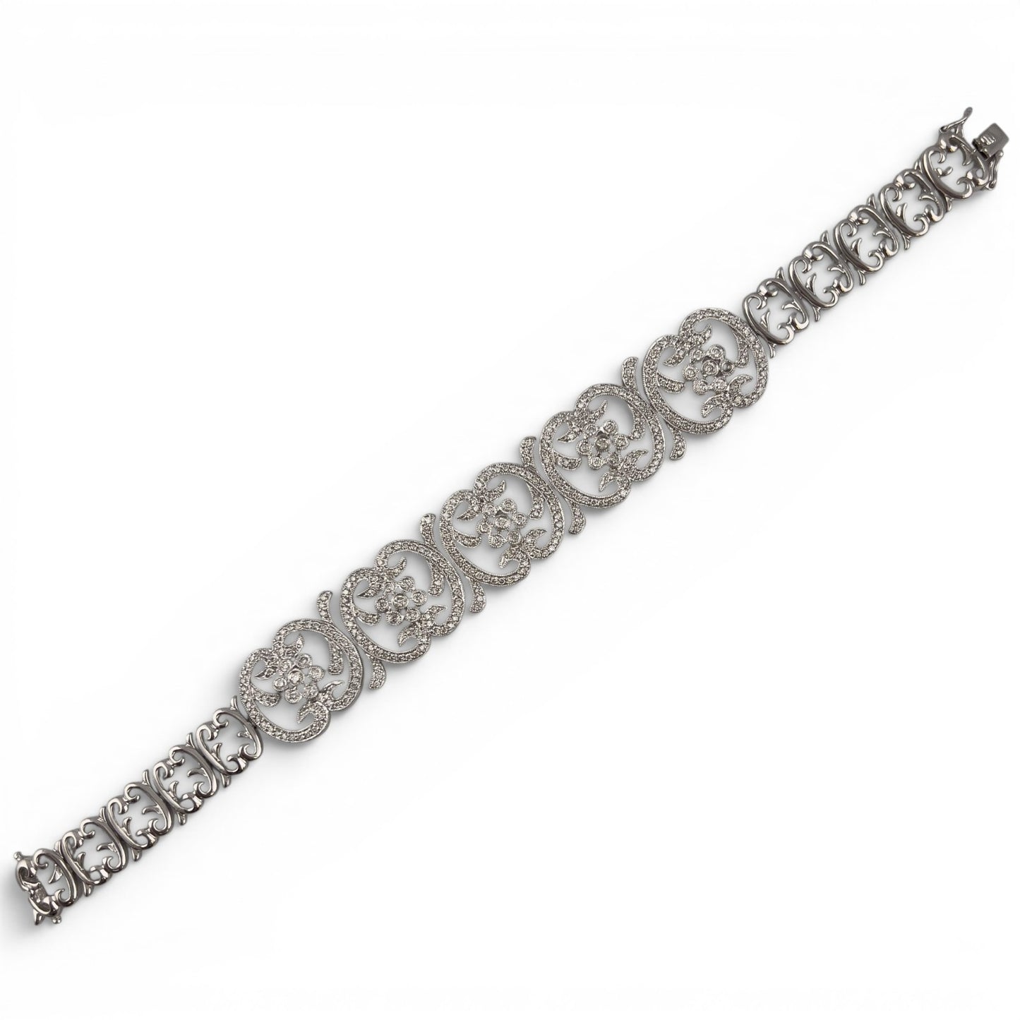Vintage 14k White Gold Diamond Floral Station Bracelet 2.00ctw H SI2 7" 21.0g