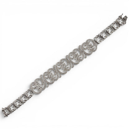 Vintage 14k White Gold Diamond Floral Station Bracelet 2.00ctw H SI2 7" 21.0g