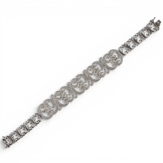 Vintage 14k White Gold Diamond Floral Station Bracelet 2.00ctw H SI2 7" 21.0g