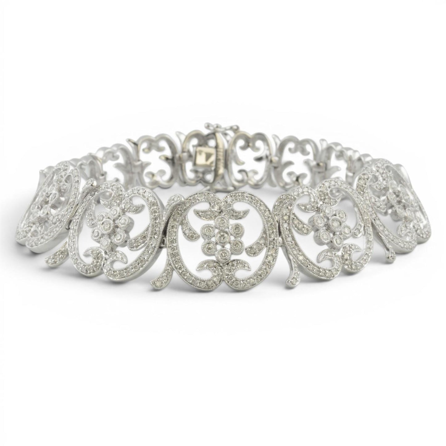 Vintage 14k White Gold Diamond Floral Station Bracelet 2.00ctw H SI2 7" 21.0g