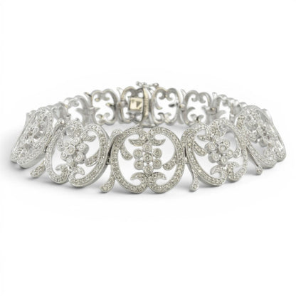 Vintage 14k White Gold Diamond Floral Station Bracelet 2.00ctw H SI2 7" 21.0g