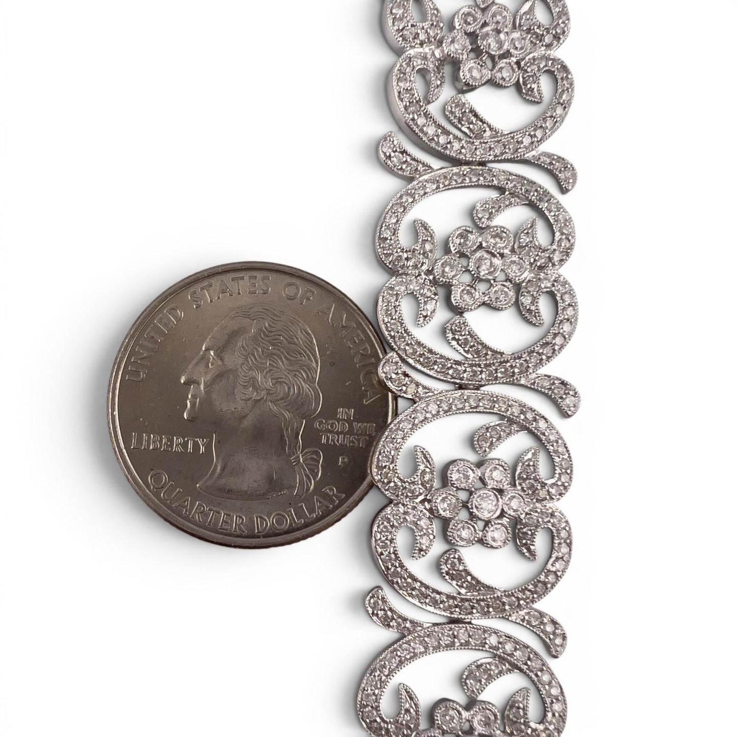Vintage 14k White Gold Diamond Floral Station Bracelet 2.00ctw H SI2 7" 21.0g