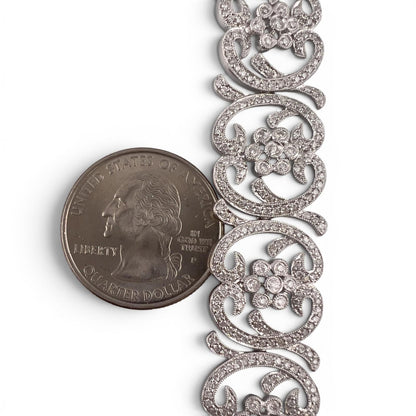 Vintage 14k White Gold Diamond Floral Station Bracelet 2.00ctw H SI2 7" 21.0g