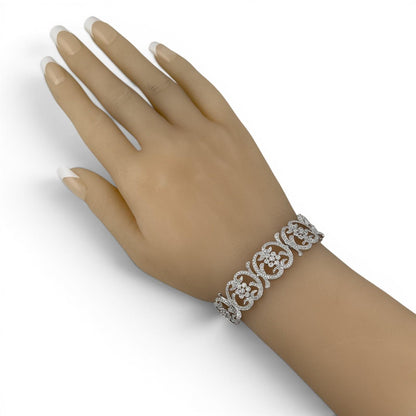 Vintage 14k White Gold Diamond Floral Station Bracelet 2.00ctw H SI2 7" 21.0g