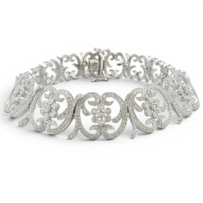 Vintage 14k White Gold Diamond Floral Station Bracelet 2.00ctw H SI2 7" 21.0g