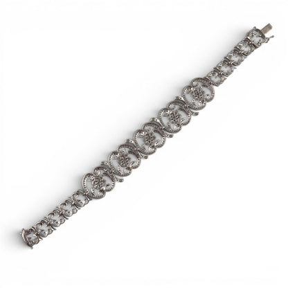 Vintage 14k White Gold Diamond Floral Station Bracelet 2.00ctw H SI2 7" 21.0g