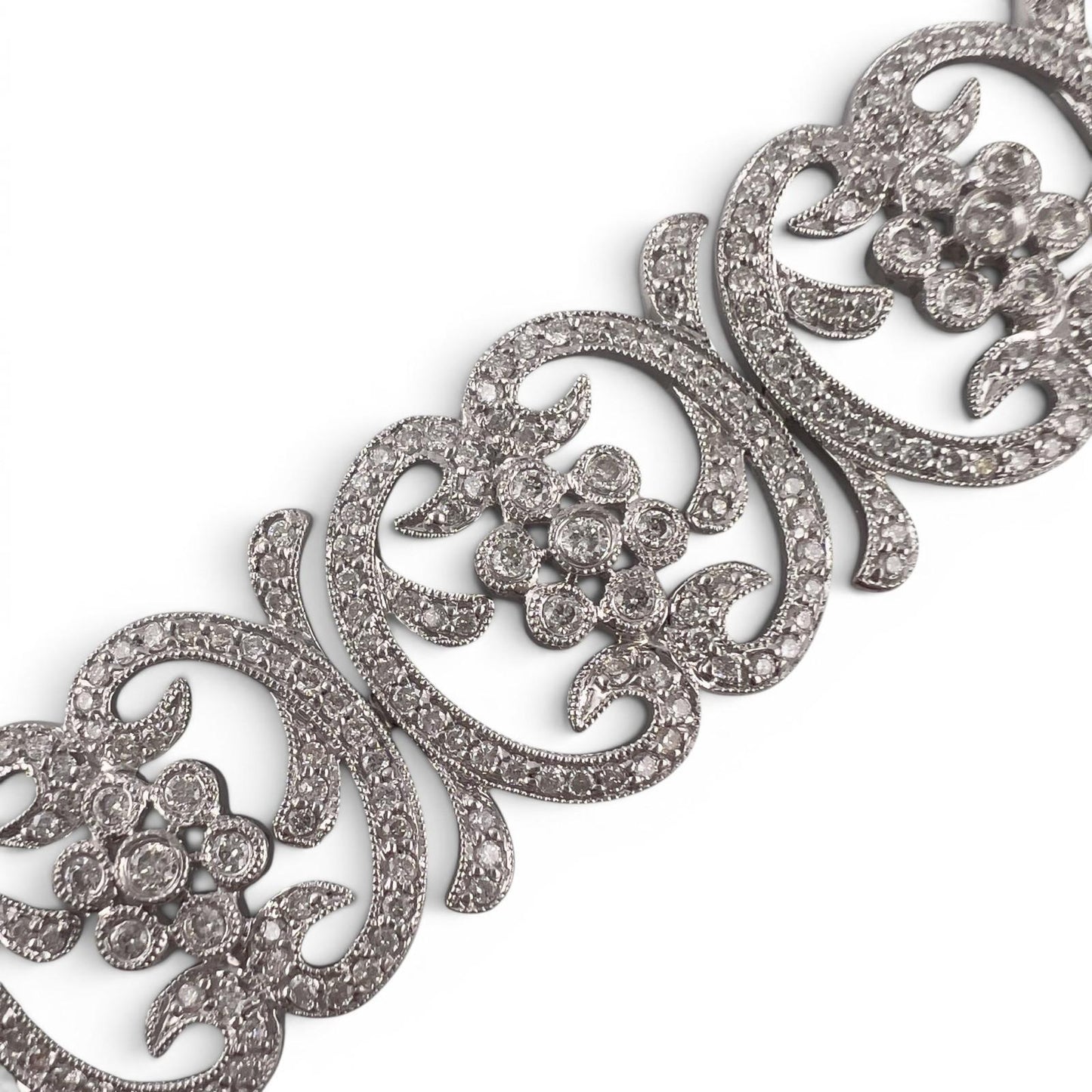 Vintage 14k White Gold Diamond Floral Station Bracelet 2.00ctw H SI2 7" 21.0g