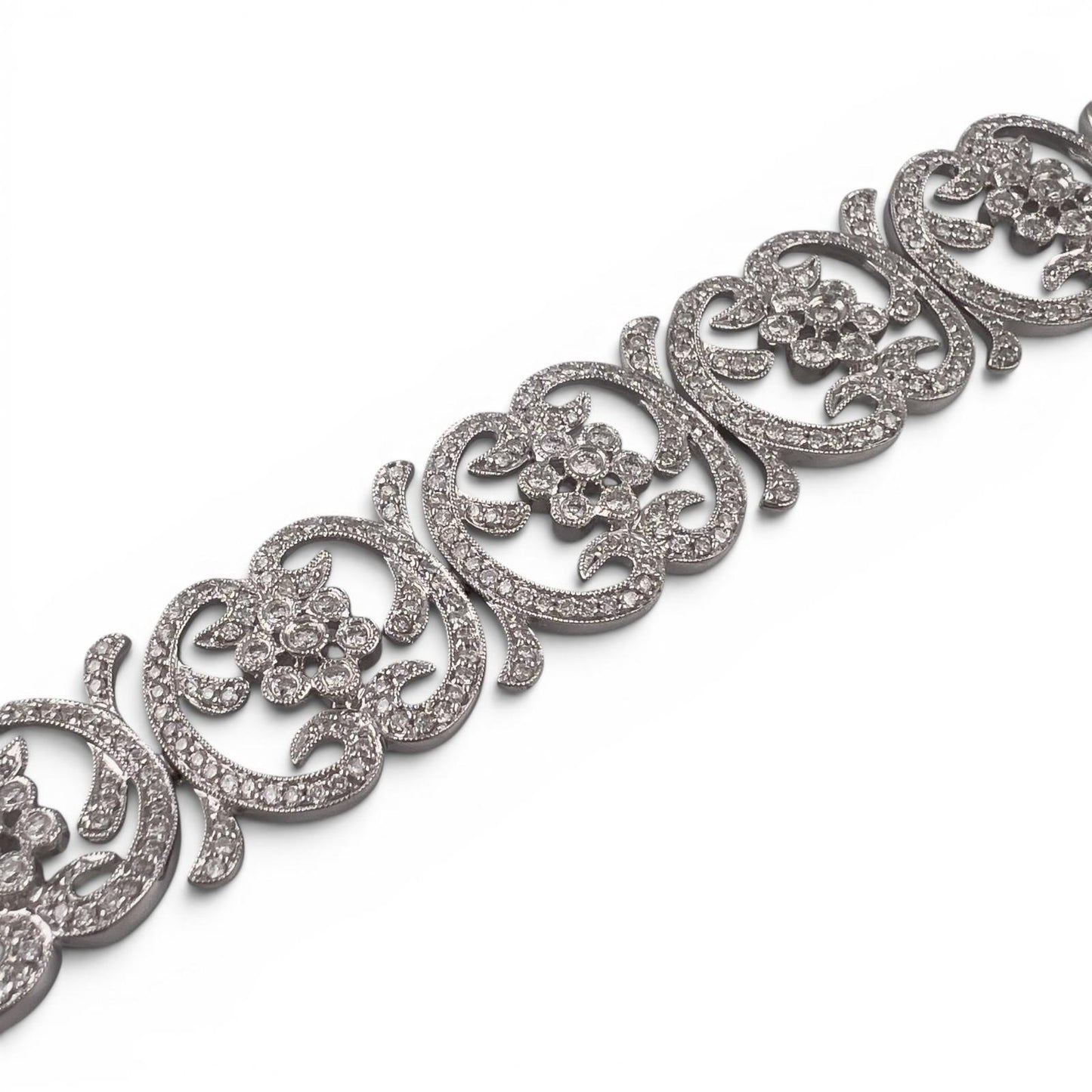 Vintage 14k White Gold Diamond Floral Station Bracelet 2.00ctw H SI2 7" 21.0g