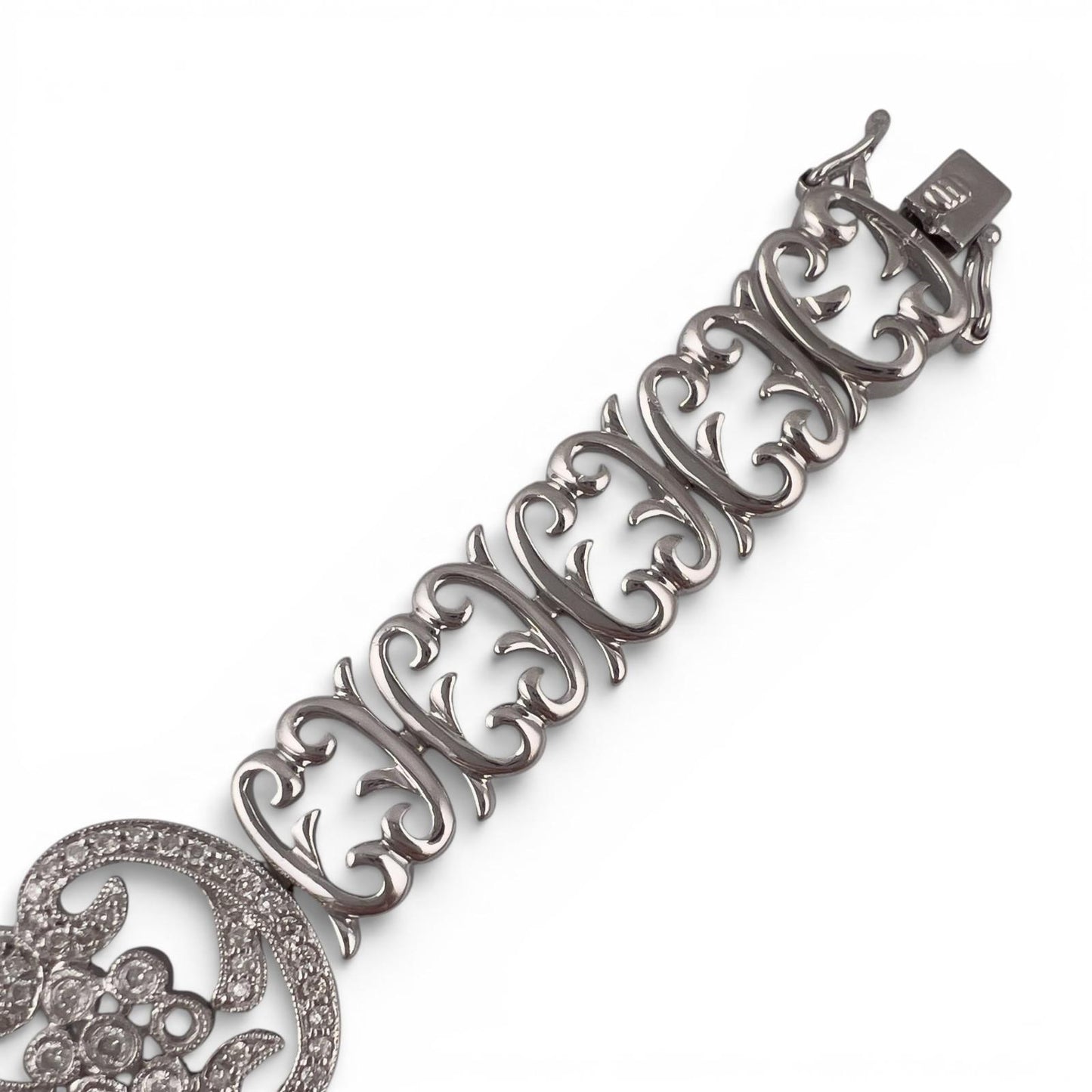 Vintage 14k White Gold Diamond Floral Station Bracelet 2.00ctw H SI2 7" 21.0g