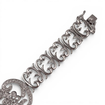 Vintage 14k White Gold Diamond Floral Station Bracelet 2.00ctw H SI2 7" 21.0g
