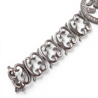Vintage 14k White Gold Diamond Floral Station Bracelet 2.00ctw H SI2 7" 21.0g