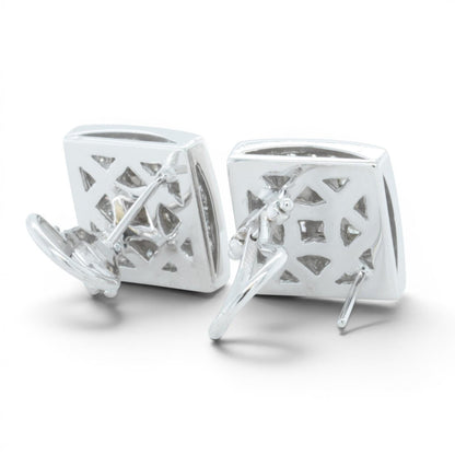 14k White Gold Princess Diamond Square Cluster Omegaback Earrings 1.12ctw I-J I1