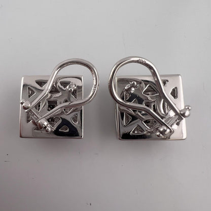 14k White Gold Princess Diamond Square Cluster Omegaback Earrings 1.12ctw I-J I1