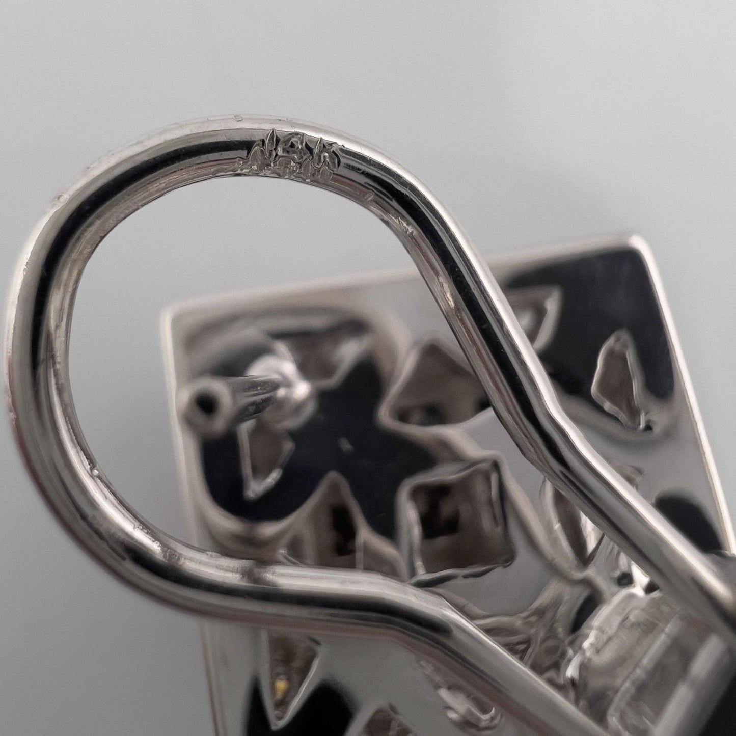 14k White Gold Princess Diamond Square Cluster Omegaback Earrings 1.12ctw I-J I1