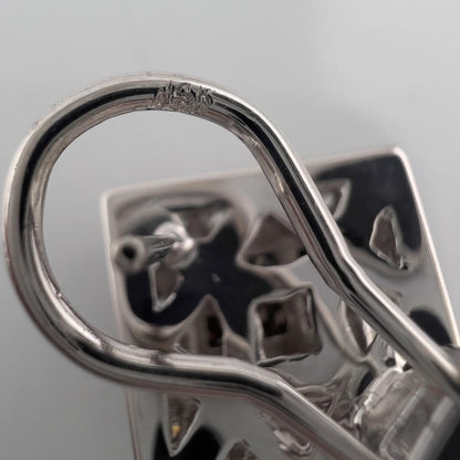 14k White Gold Princess Diamond Square Cluster Omegaback Earrings 1.12ctw I-J I1