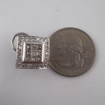 14k White Gold Princess Diamond Square Cluster Omegaback Earrings 1.12ctw I-J I1