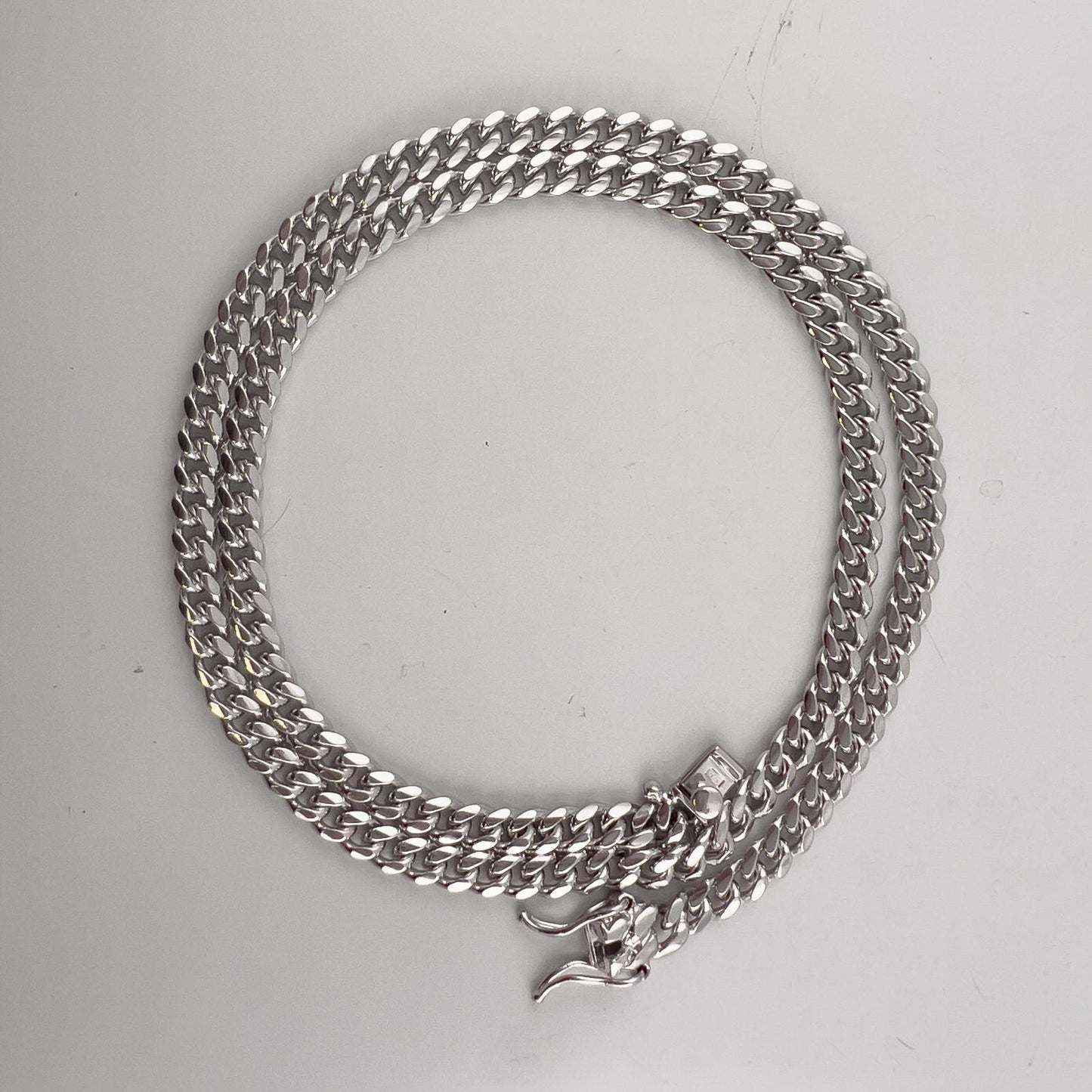 14k White Gold Cuban Link 5.00mm Chain Double Safety Lock Necklace 20" 42.6g