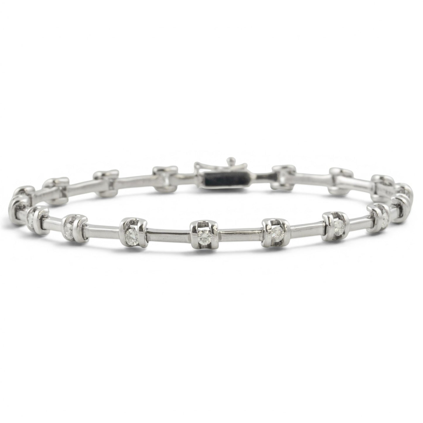 14k White Gold Round Diamond Bar & Station Tennis Bracelet 0.85ctw H SI2 7.00"