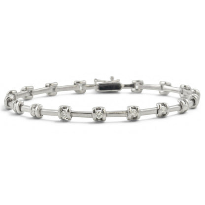 14k White Gold Round Diamond Bar & Station Tennis Bracelet 0.85ctw H SI2 7.00"