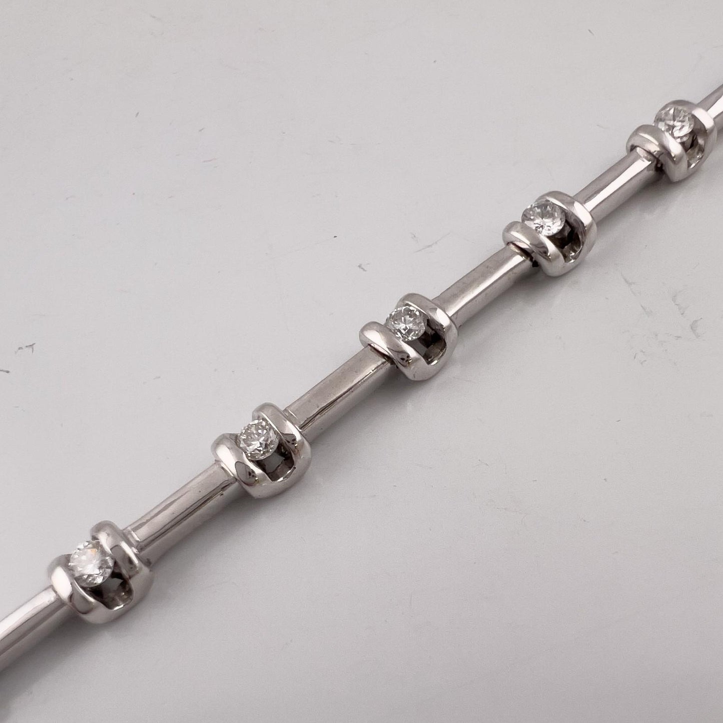 14k White Gold Round Diamond Bar & Station Tennis Bracelet 0.85ctw H SI2 7.00"