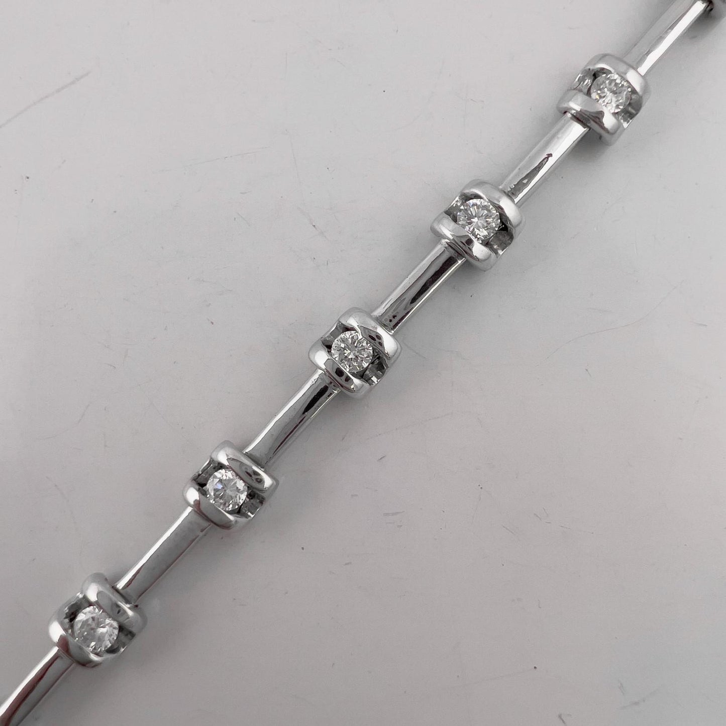 14k White Gold Round Diamond Bar & Station Tennis Bracelet 0.85ctw H SI2 7.00"