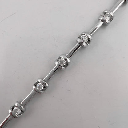 14k White Gold Round Diamond Bar & Station Tennis Bracelet 0.85ctw H SI2 7.00"