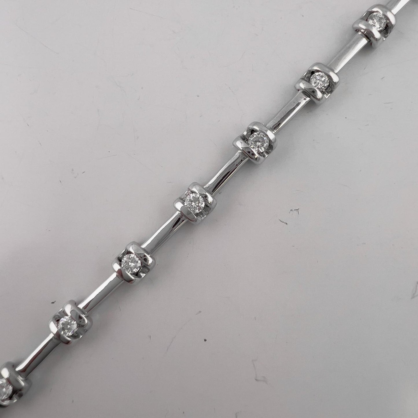 14k White Gold Round Diamond Bar & Station Tennis Bracelet 0.85ctw H SI2 7.00"