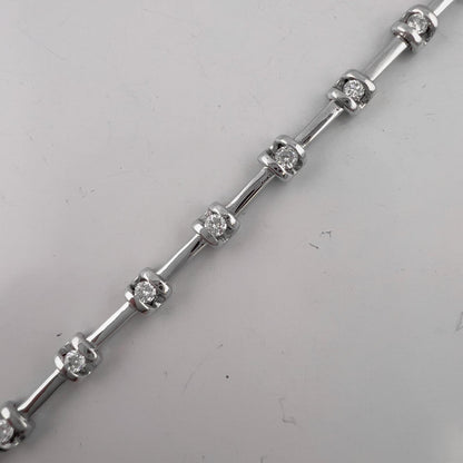 14k White Gold Round Diamond Bar & Station Tennis Bracelet 0.85ctw H SI2 7.00"