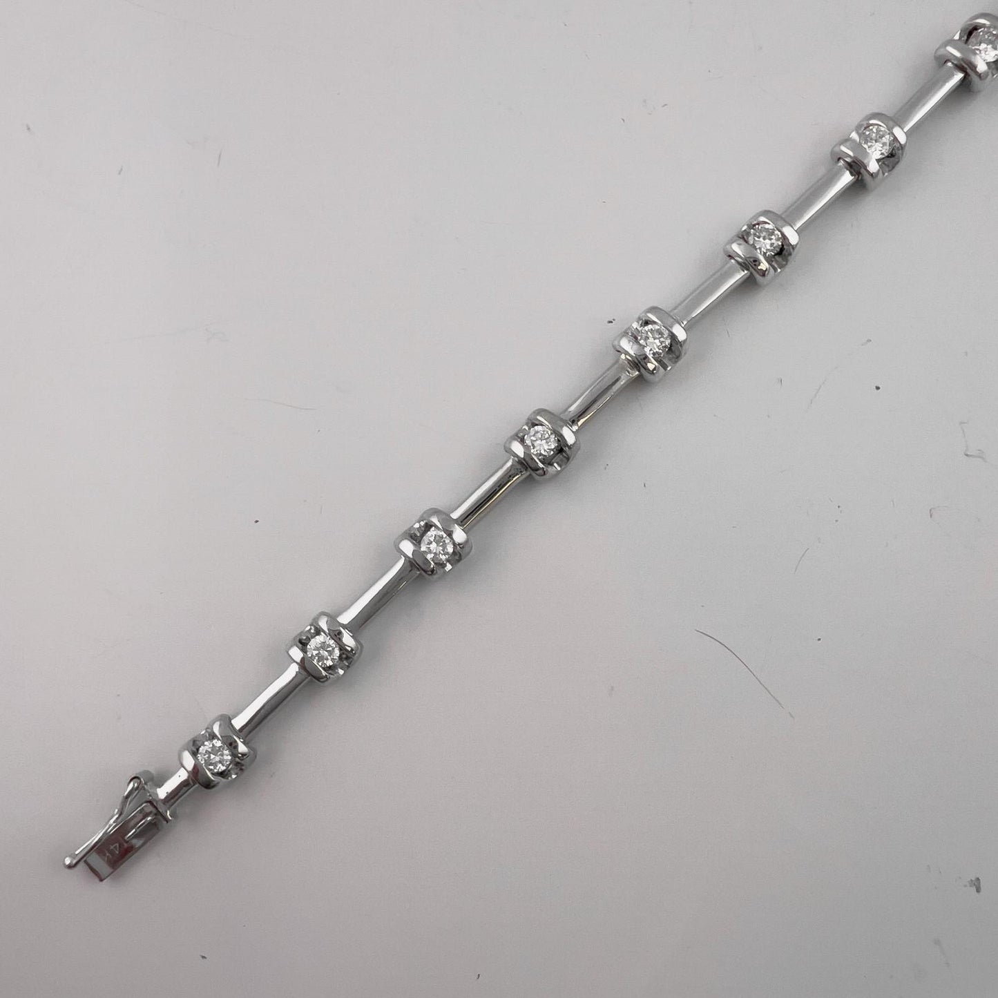 14k White Gold Round Diamond Bar & Station Tennis Bracelet 0.85ctw H SI2 7.00"