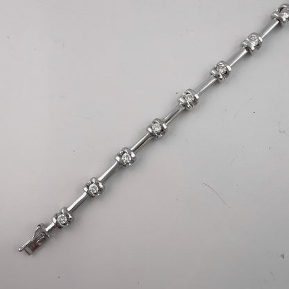 14k White Gold Round Diamond Bar & Station Tennis Bracelet 0.85ctw H SI2 7.00"