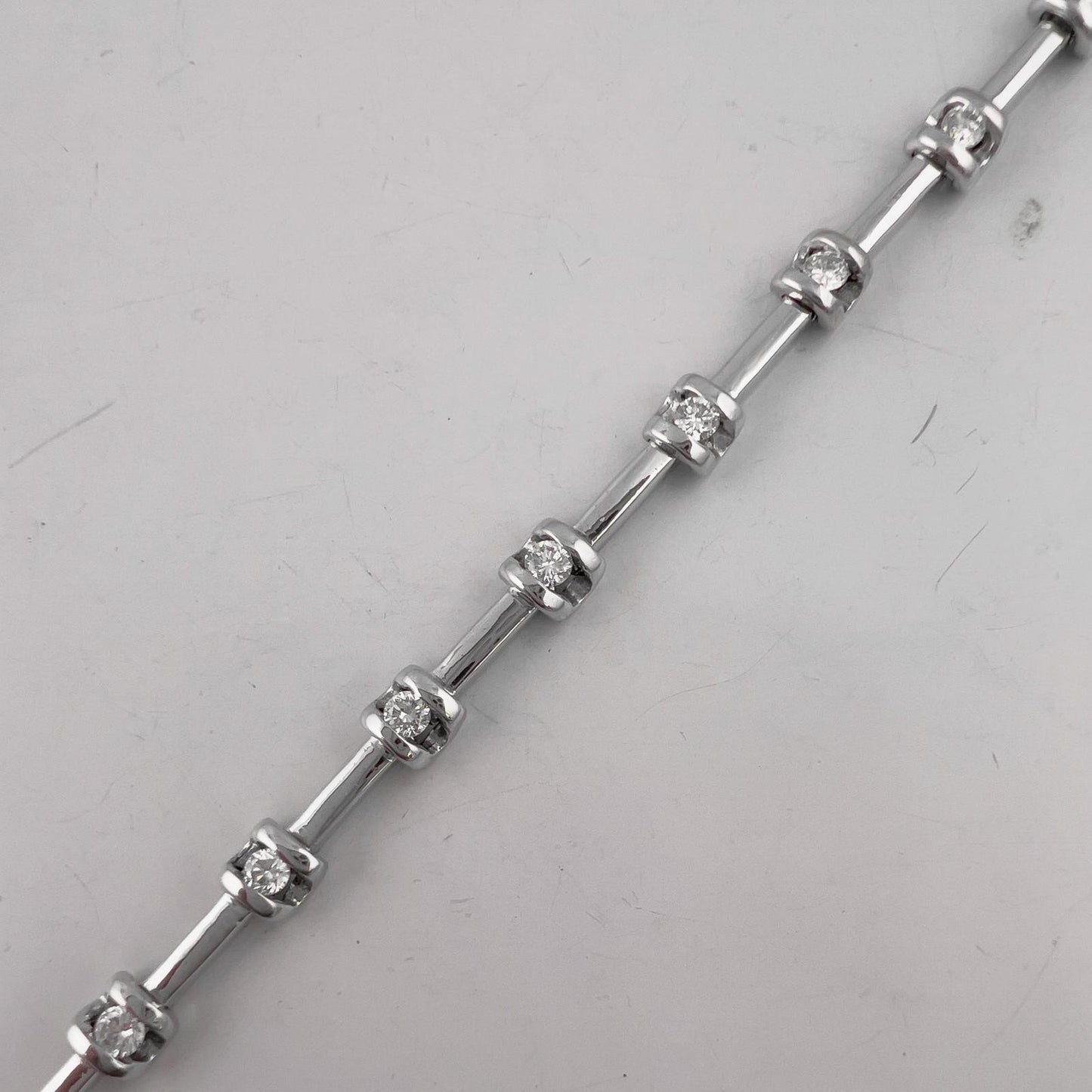 14k White Gold Round Diamond Bar & Station Tennis Bracelet 0.85ctw H SI2 7.00"