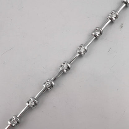 14k White Gold Round Diamond Bar & Station Tennis Bracelet 0.85ctw H SI2 7.00"