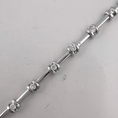 14k White Gold Round Diamond Bar & Station Tennis Bracelet 0.85ctw H SI2 7.00"
