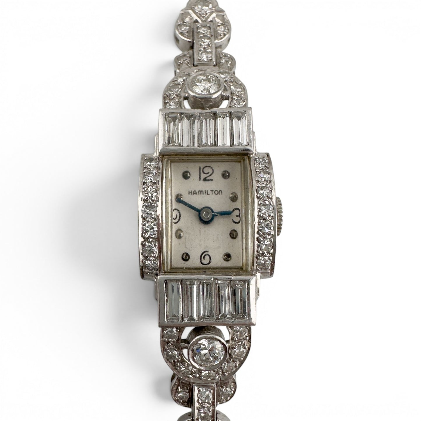 Hamilton Platinum Diamond 14mm Ladies Rectangular Cocktail Dress Watch 1.96ctw