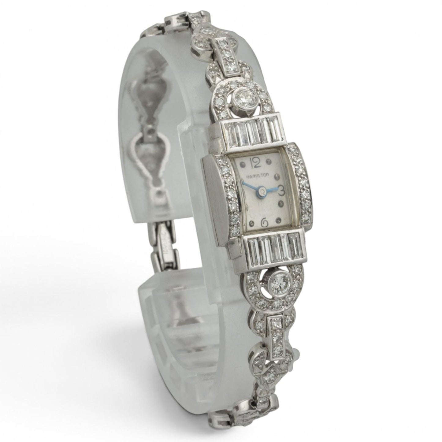 Hamilton Platinum Diamond 14mm Ladies Rectangular Cocktail Dress Watch 1.96ctw