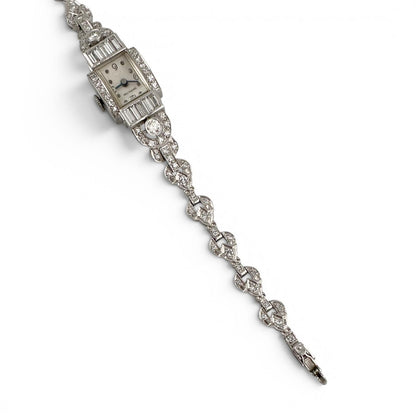 Hamilton Platinum Diamond 14mm Ladies Rectangular Cocktail Dress Watch 1.96ctw